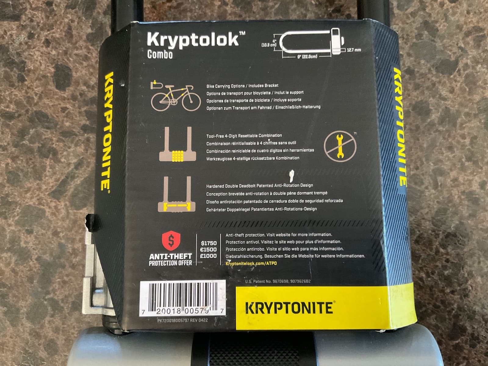Kryptonite KryptoLok U-Lock - 4 x 9", 4-Digit Combination, Black 3