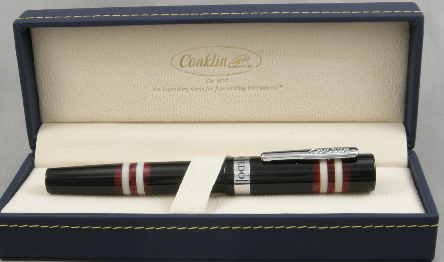 Conklin Toledo Burgundy/Black & Chrome Fountain Pen - Medium Nib - NEW IN BOX