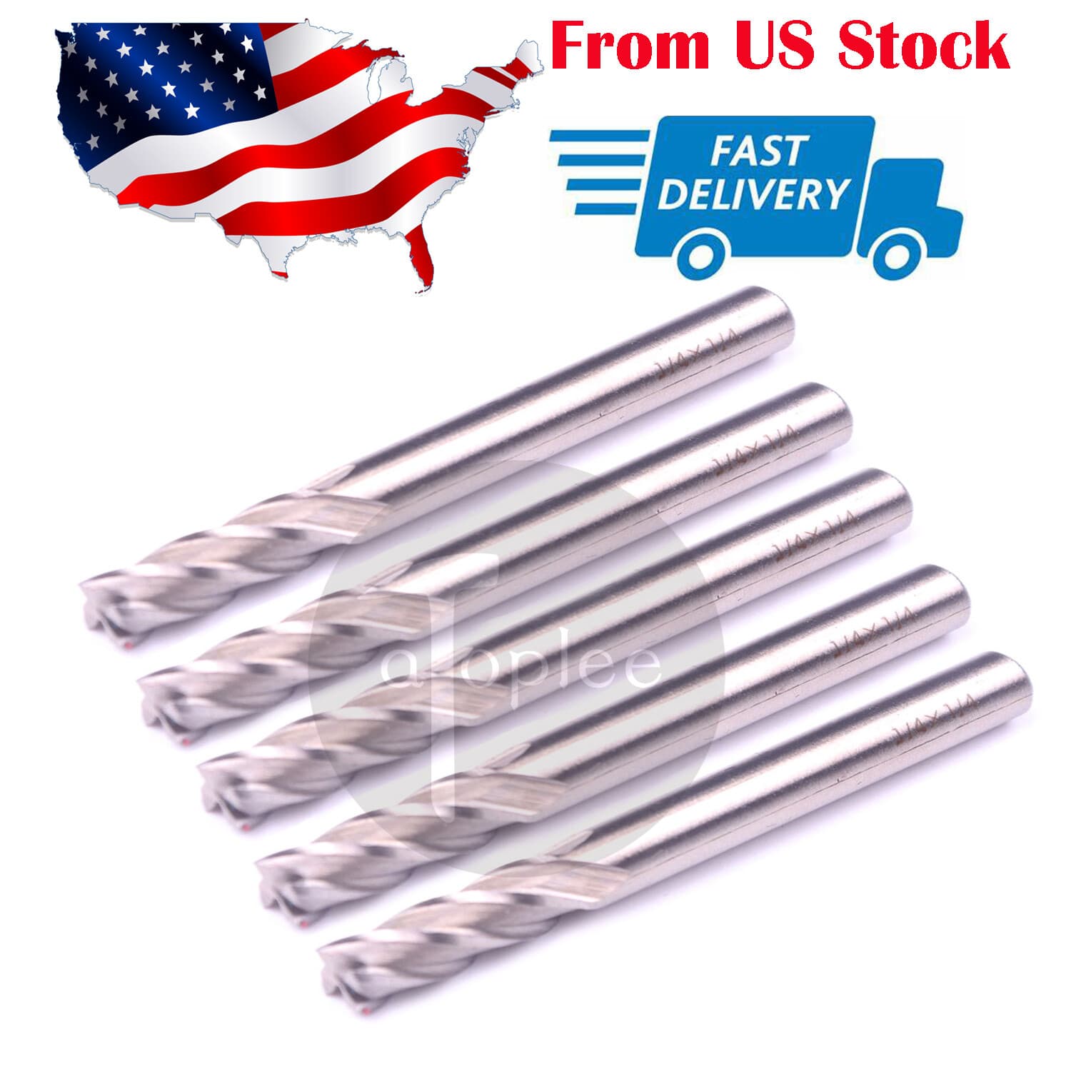 LSTOPGO 5Pcs 1/4"x1/4" HSS End Mill Cutter Square Nose End Mills, Inch, R Hand 5