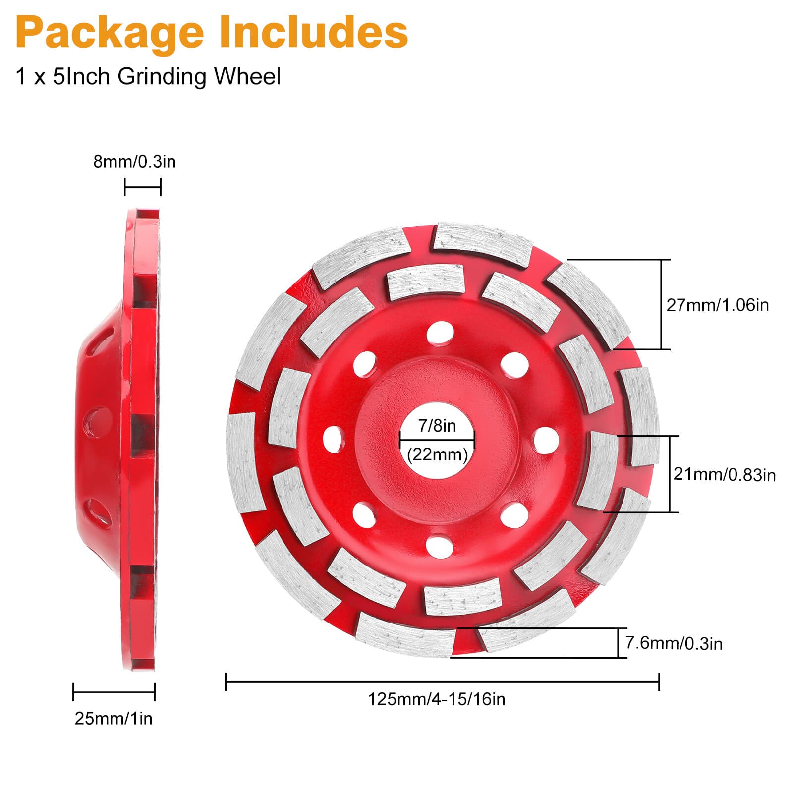 5" Diamond Grinding Cup Wheel Disc Concrete Granite Segment Grinder 7/8" Two Row 2