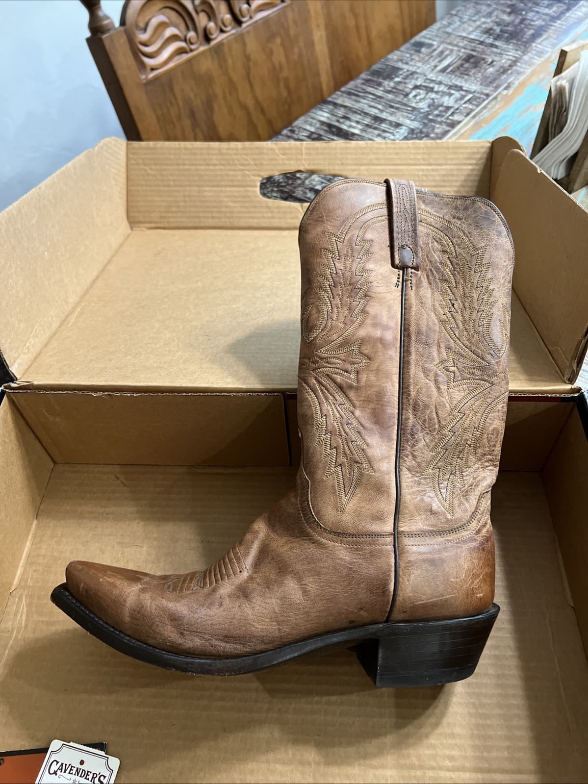 1883 By Lucchese Tan Cowboy Boots N154754 Crayton Mad Dog Snip Toe Size 9D 3