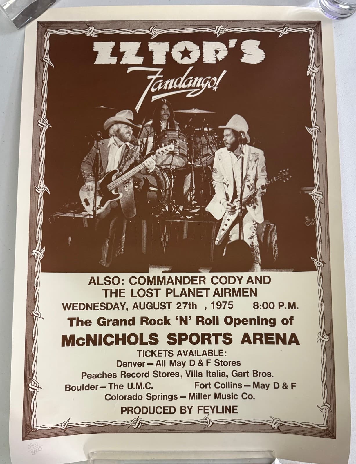 Rolled VTG 1975 ZZ Top Fandango Colorado McNichols Sports Arena Poster 18"x 25" 3