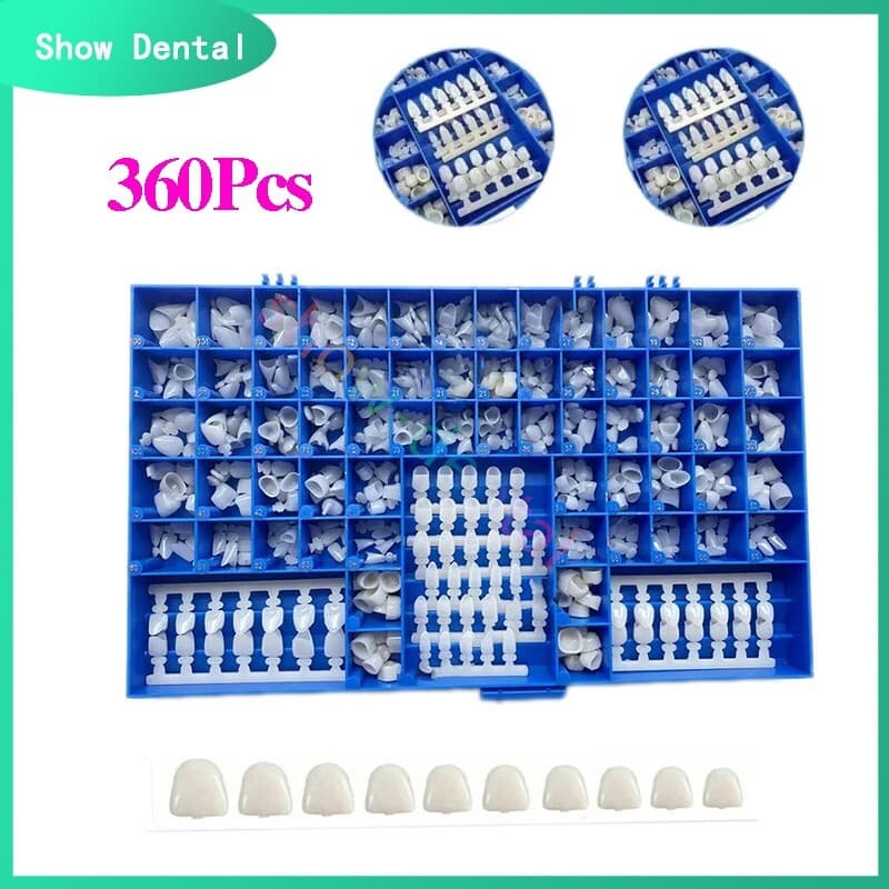 Dental Polyycarbonate Temporary Crowns 66 Size Box 360 Pcs W Paper Guide Chart
