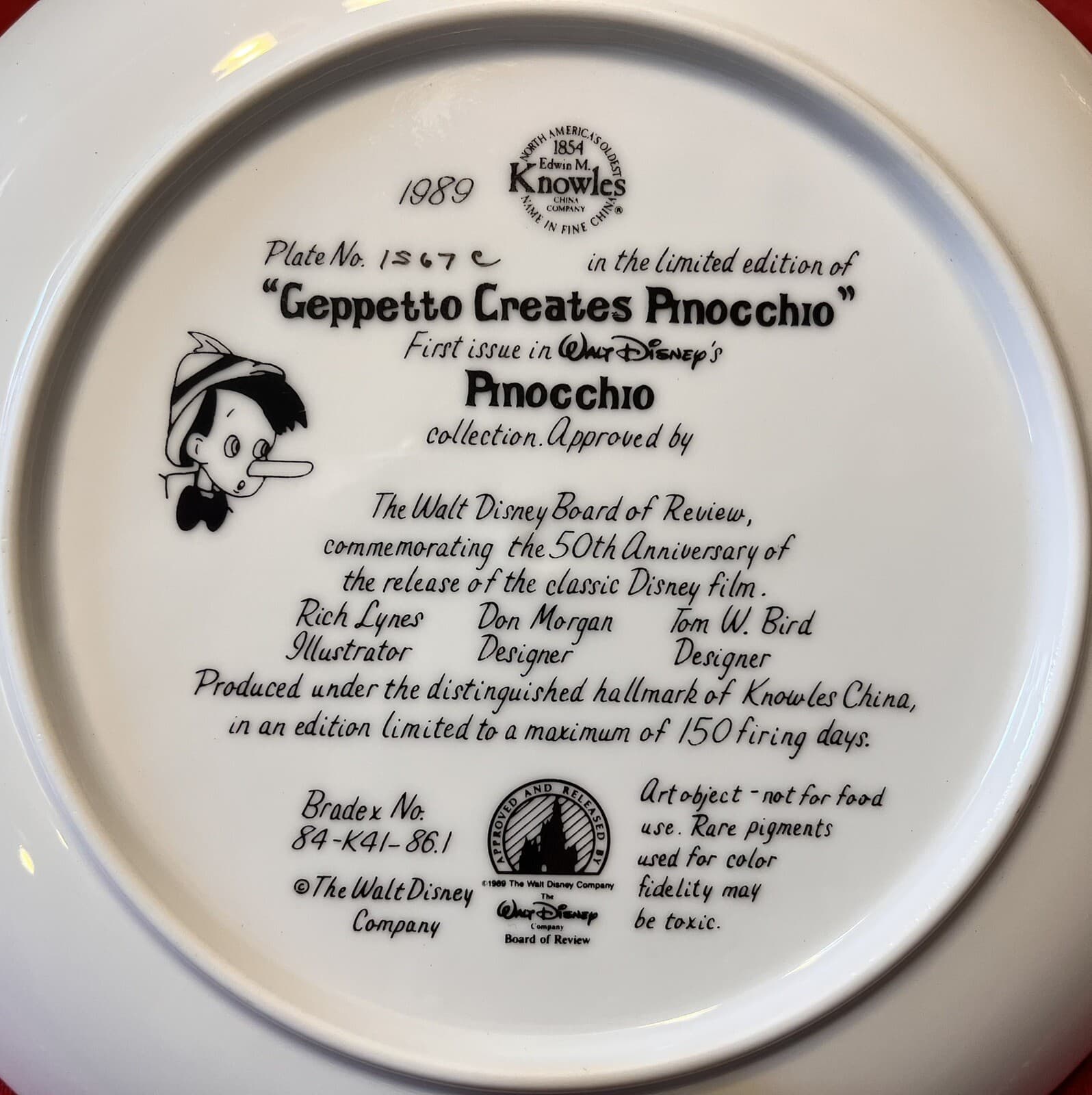 1989 Knowles Disney “Geppetto Creates Pinocchio” W/COA NIB FREE SHIPPING 2