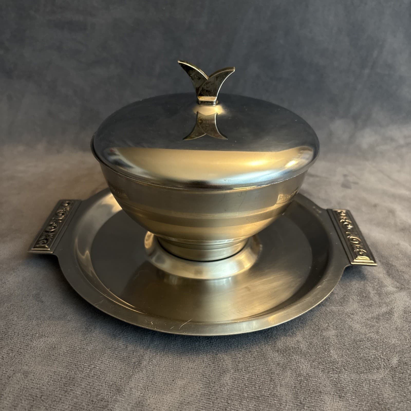 Vintage Mid Century Barware International Stainless Covered Bowl & Tray W Tools