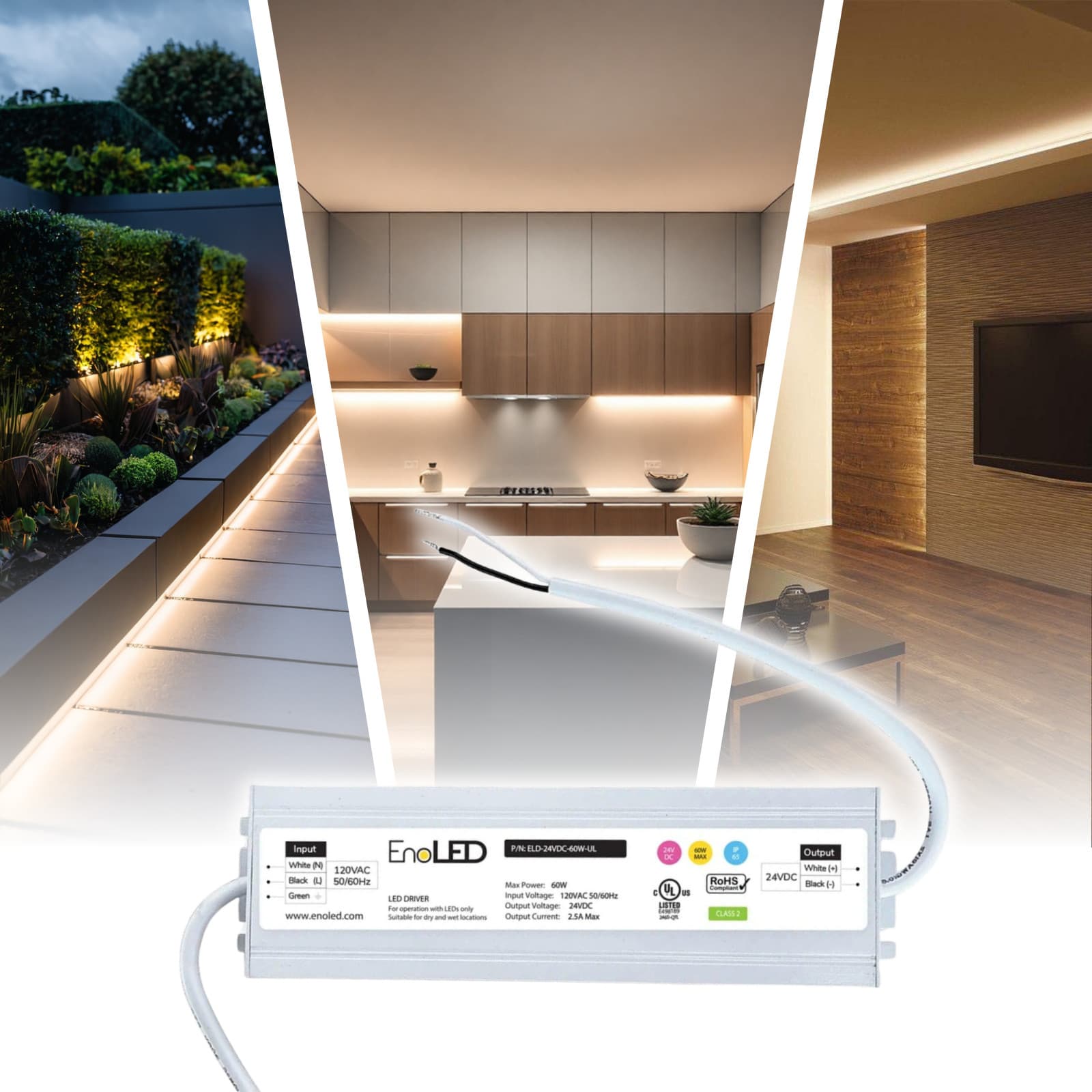 EnoLED Non-Dimmable Plug-In LED Driver ELD Series 24V IP65 60W Non-Dimmable