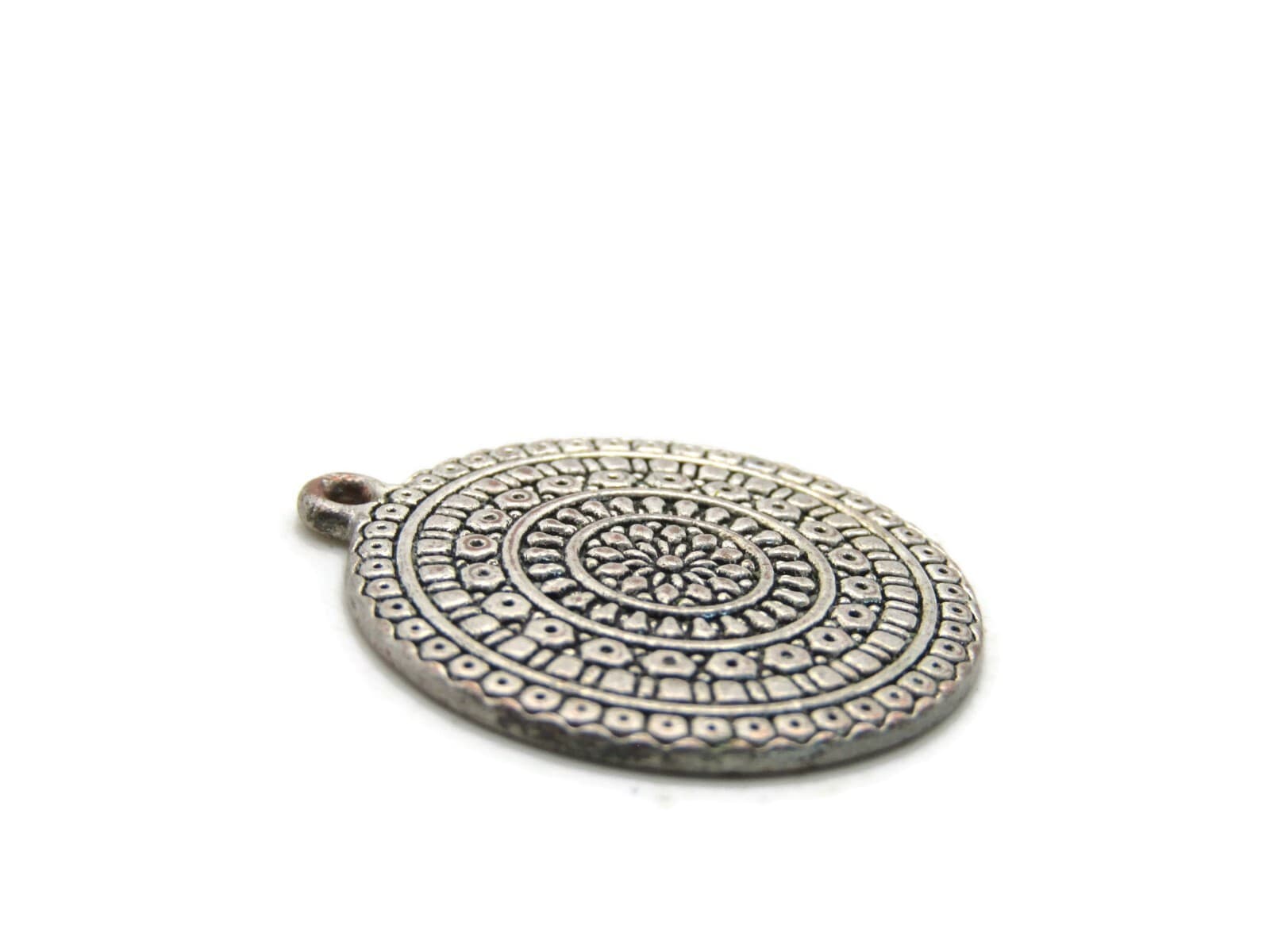 Mandala Necklace Charm Silver Tone 2