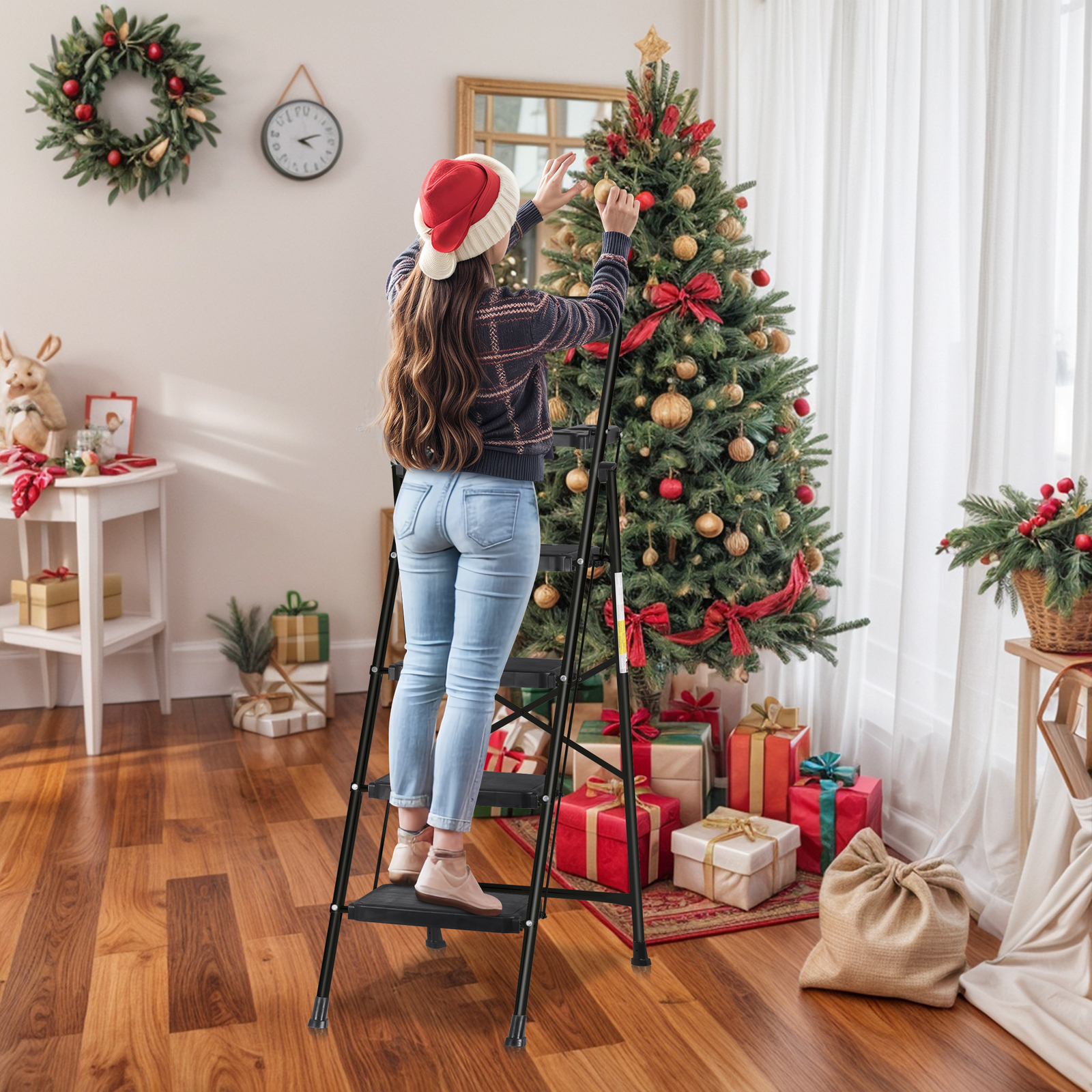 Lightweight 3/4/5 Step Ladder Folding Step Stool with Tool Tray Anti-Slip Pedal  2