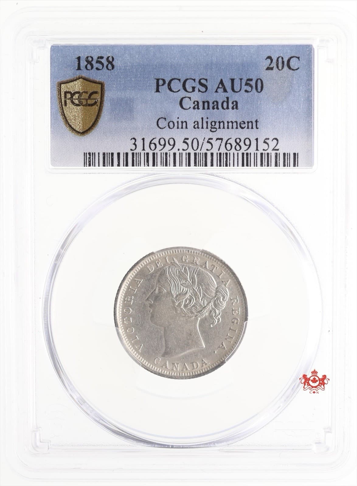 1858 Canada 20 Cents Re-engraved 5 - PCGS AU50 - 57689152 2