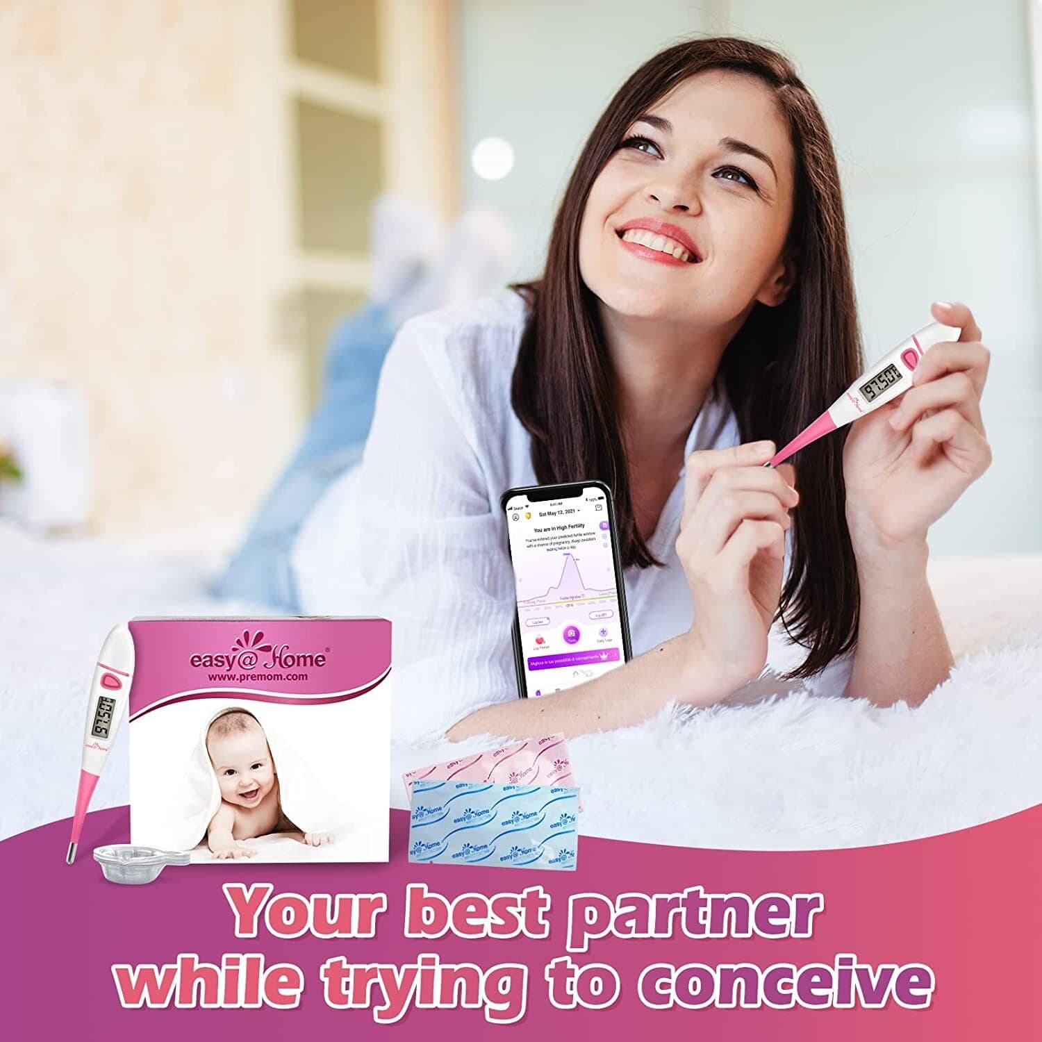 Easy@Home TTC Kit: 50 Ovulation + 20 Pregnancy Tests + Thermometer & Cups 3