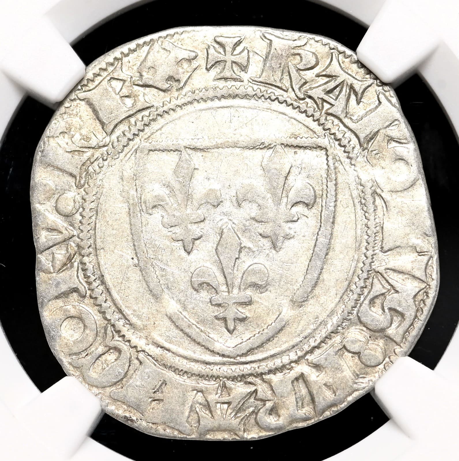 MEDIEVAL FRANCE. Charles VI, 1380-1422. Silver Blanc Guenar, NGC AU50 2