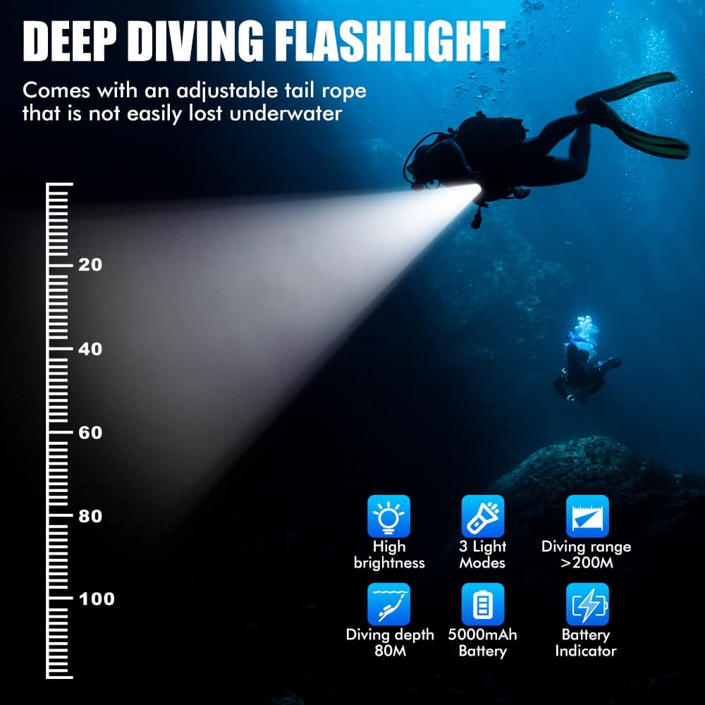 Professional Underwater Scuba Diving Flashlight LED Waterproof Dive Light Lamp 6