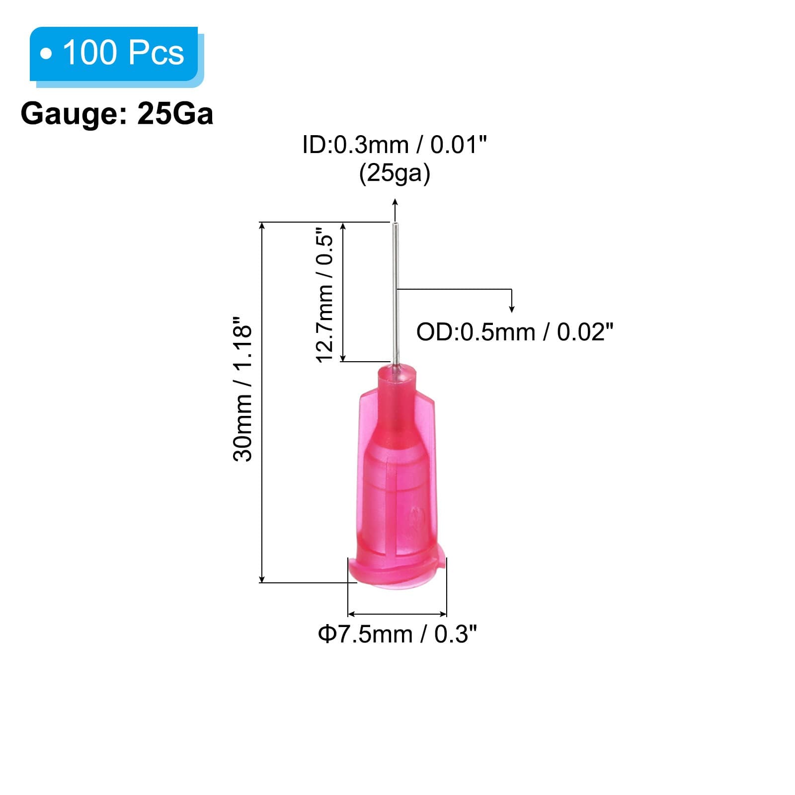 100Pcs 25Gax0.5" Dispensing Needle Tip Stainless Steel and Plastic Rose Red 2