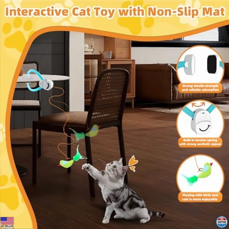 Interactive Electric Flying Bird Wand Toy for Indoor Cats - Engaging Enrichment 3