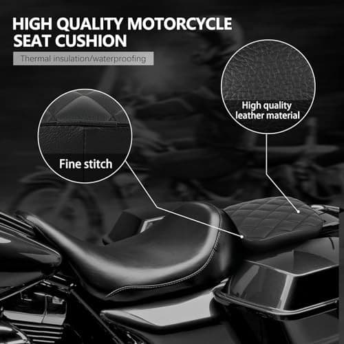  Motorcycle Leather Pillion Rear Passenger Pad Seat 8 Suction Black-Diamond 3