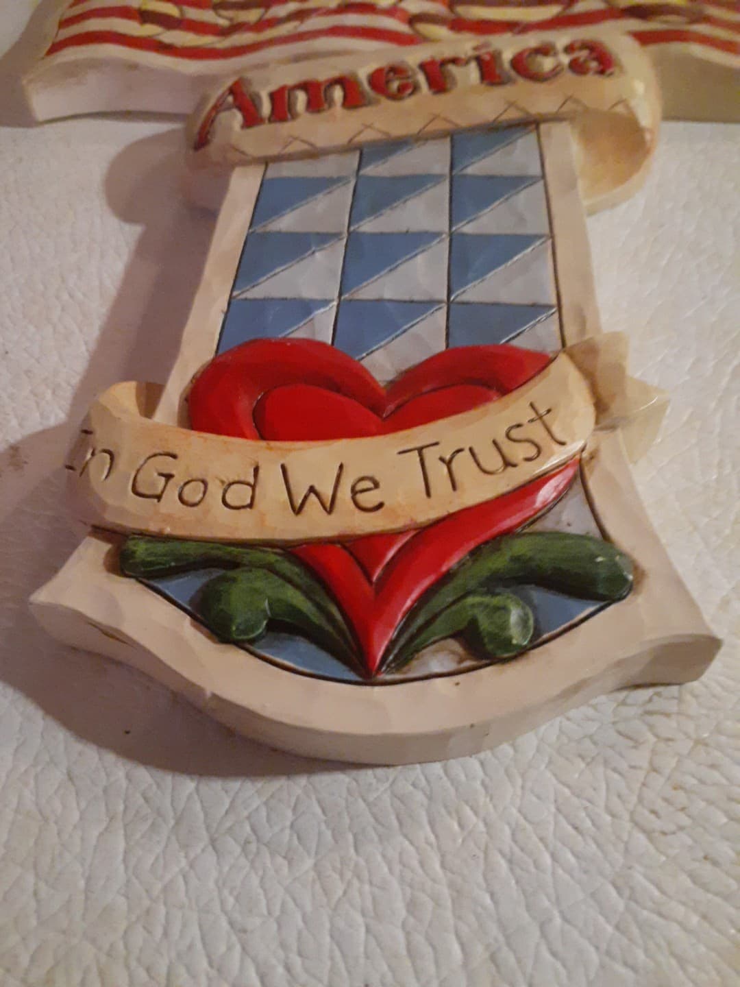 Jim Shore God Bless America Cross Wall Plaque 12" 2