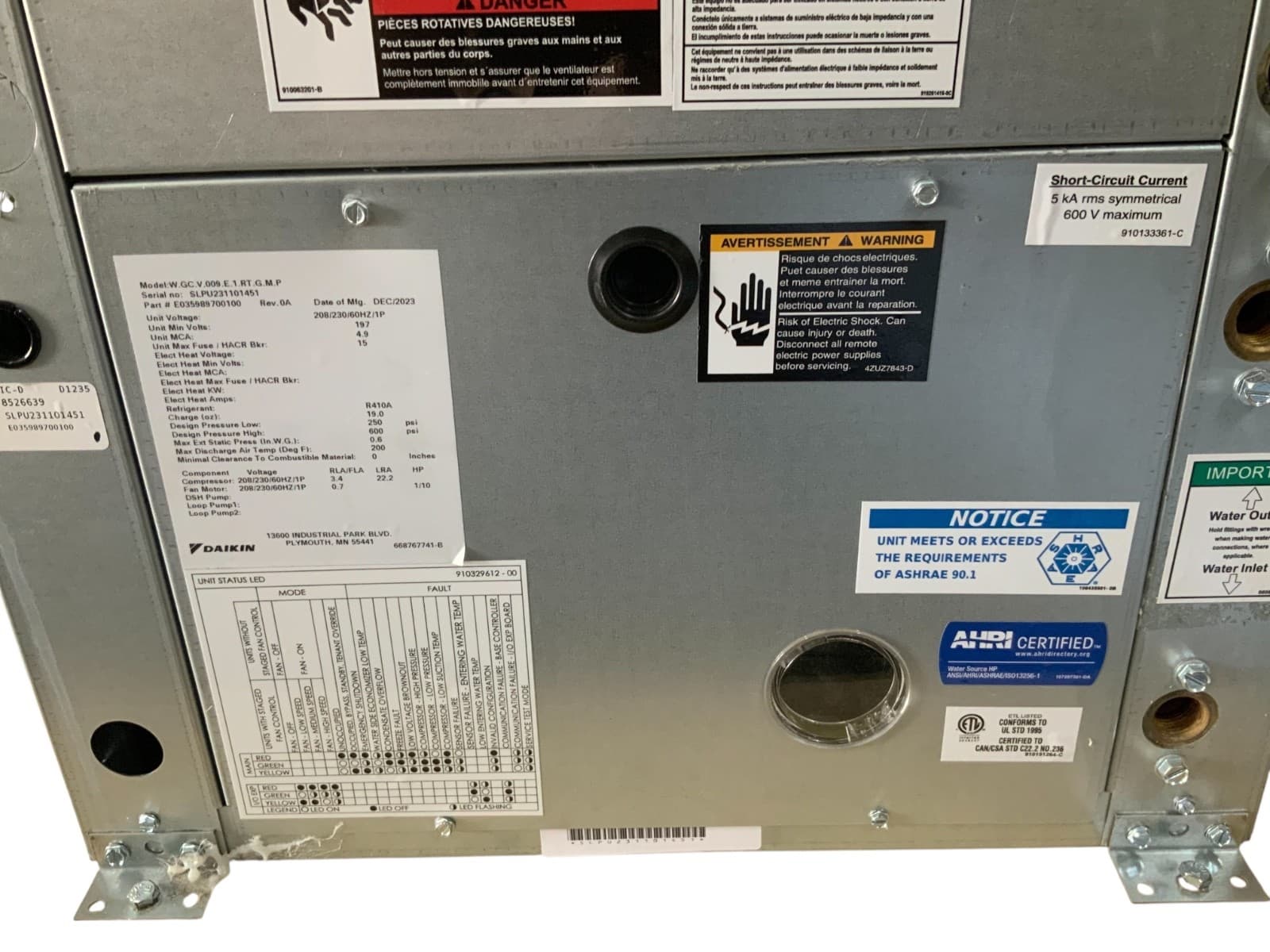 Daikin Water Source Heat Pump WSHP Vertical Compact 208/230V 1Ph 4