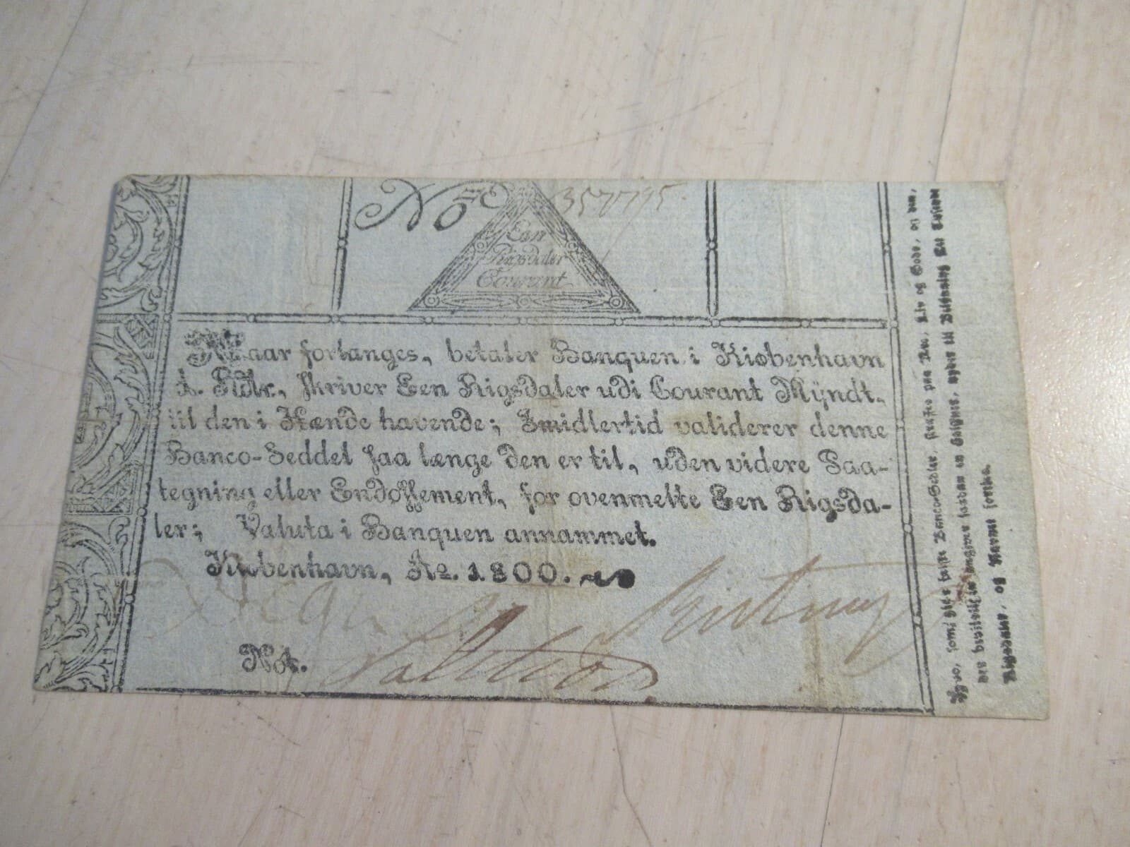 1 Rigsdaler Courant 1800 Denmark Banknote