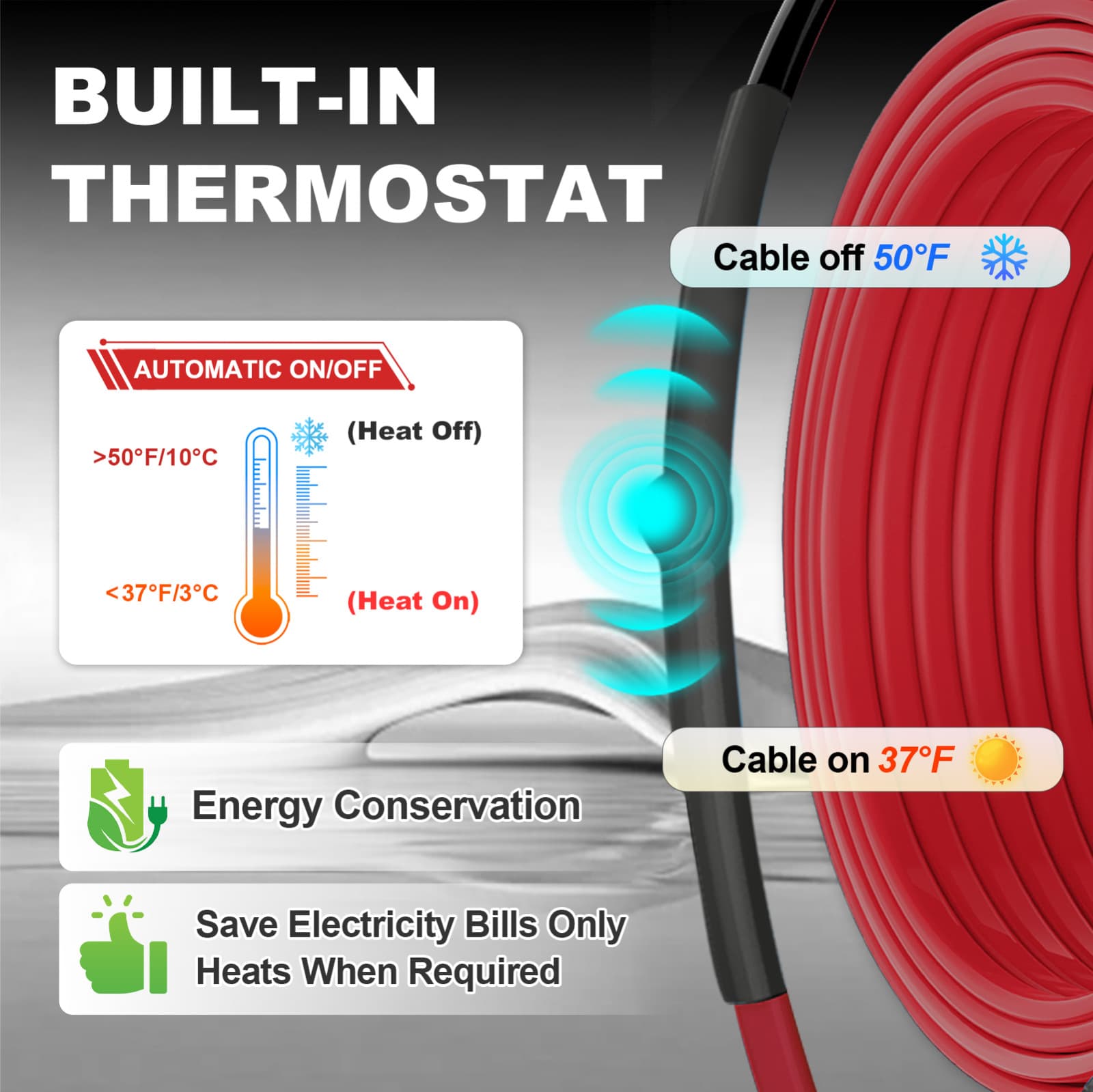 Heat Tape with Thermostat - Pre-Assembled Cable for Reliable Winter Water Pipe 6