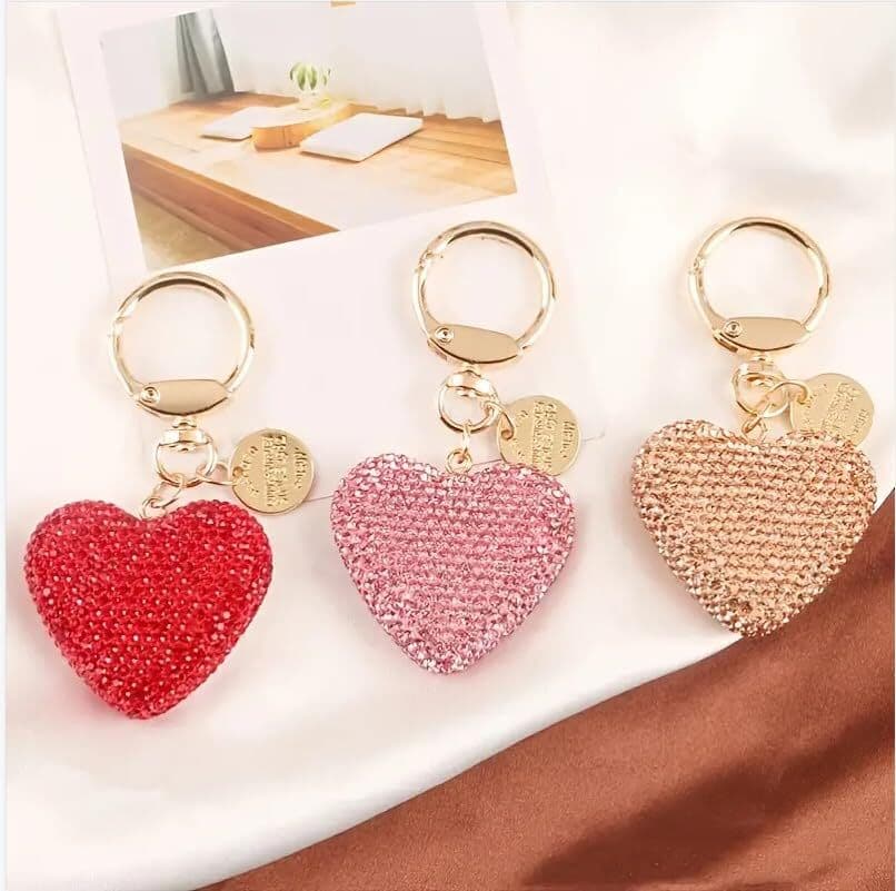 Rhinestone Heart Keychain for Women Valentine's Day Bling Cute Sparkling Pink 3