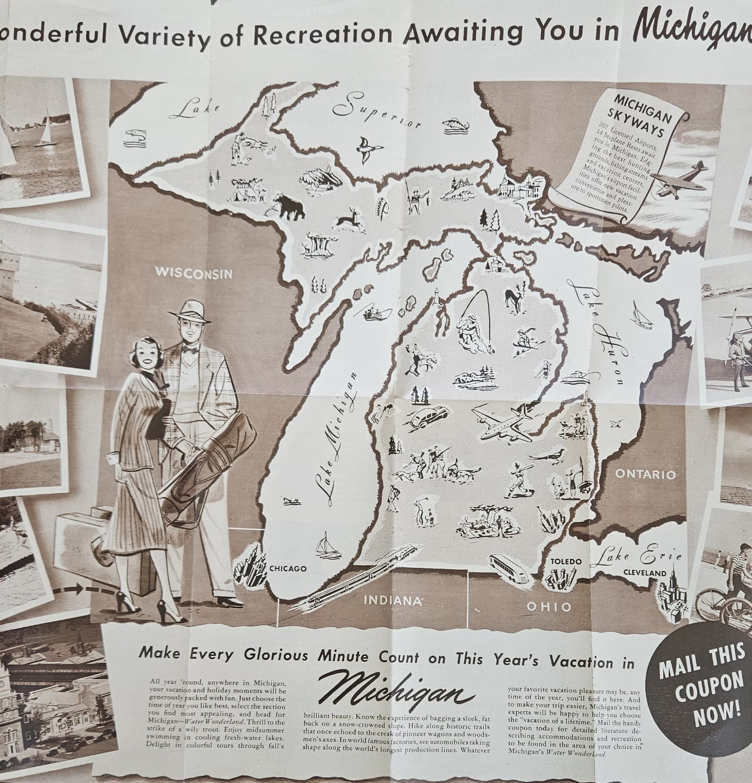 Pleasure in Michigan Brochure Water Wonderland 1950's Travel Brochure 3