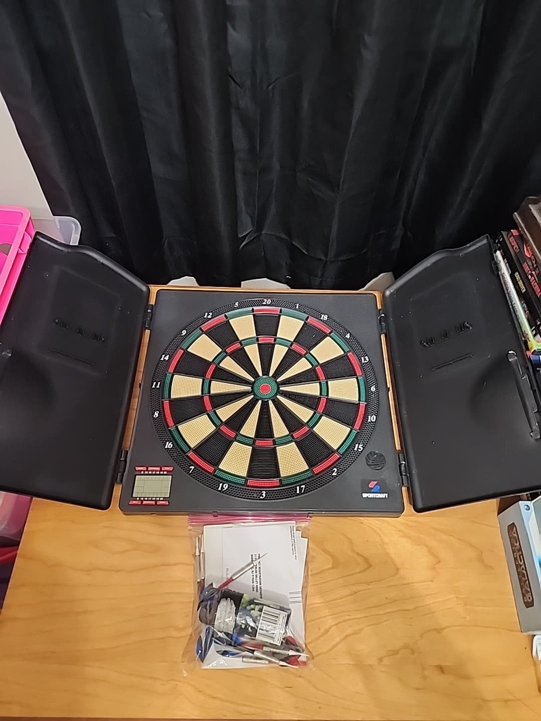 Sportcraft Indoor Electronic Soft Tip Dart Board/Cabinet With Darts