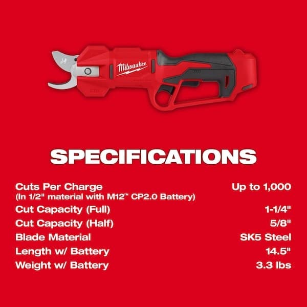 Milwaukee Tool 2534-21 Pruning Shears Kit, 1-1/4 In Cut Cap, Sk5 Steel 2-1/4 In 5