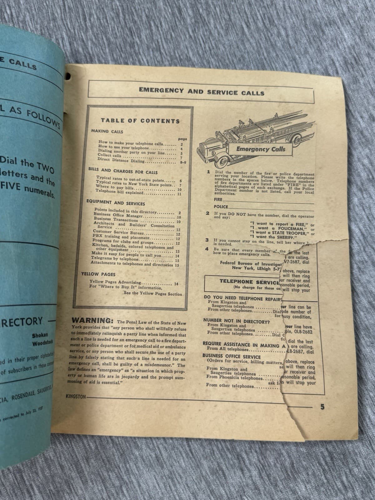 Vintage Woodstock, NY Telephone Directory Book 1957-1958 New York Genealogy 5