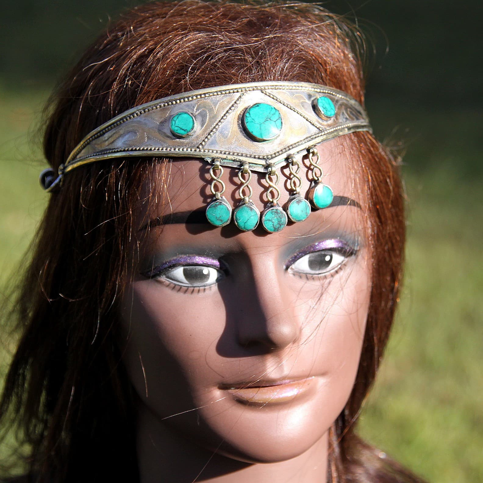 Goldplated Turkoman Tribal CROWN Headpiece Belly Dance Green Malachite 619w3