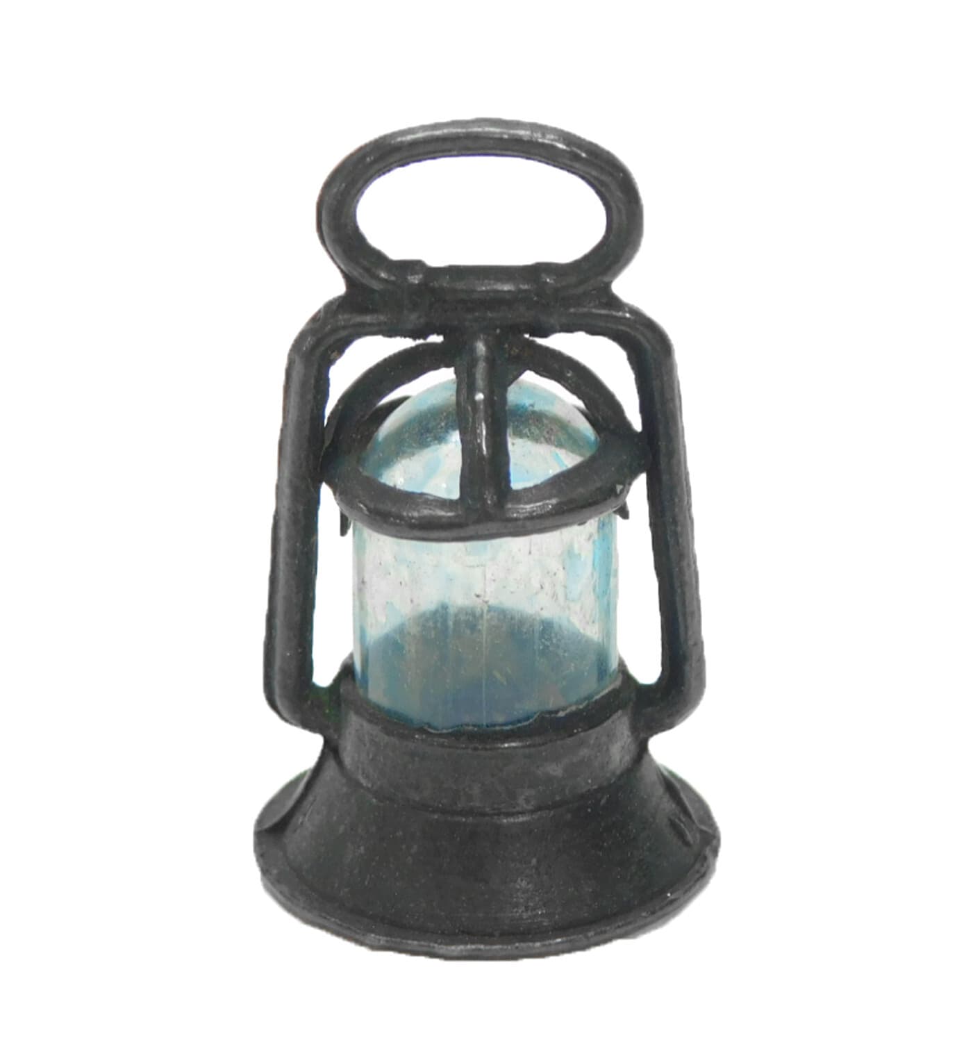 RARE 1919 SMALL RAILROAD LANTERN CRACKER JACK PRIZE METAL BLUE CELLULOID "GLASS" 3