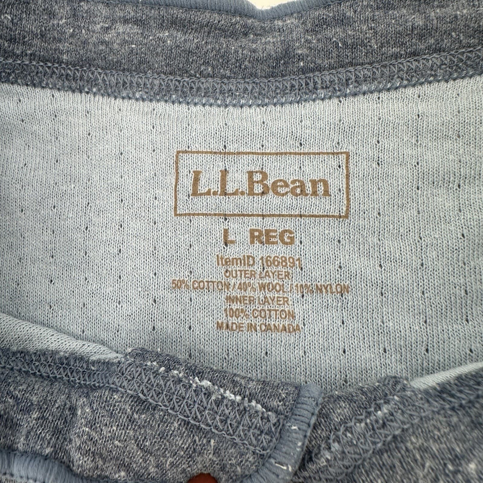 L.L.Bean Mens Henley Shirt Long Sleeve Blue Outer Layer Wool Blend Size Large 3