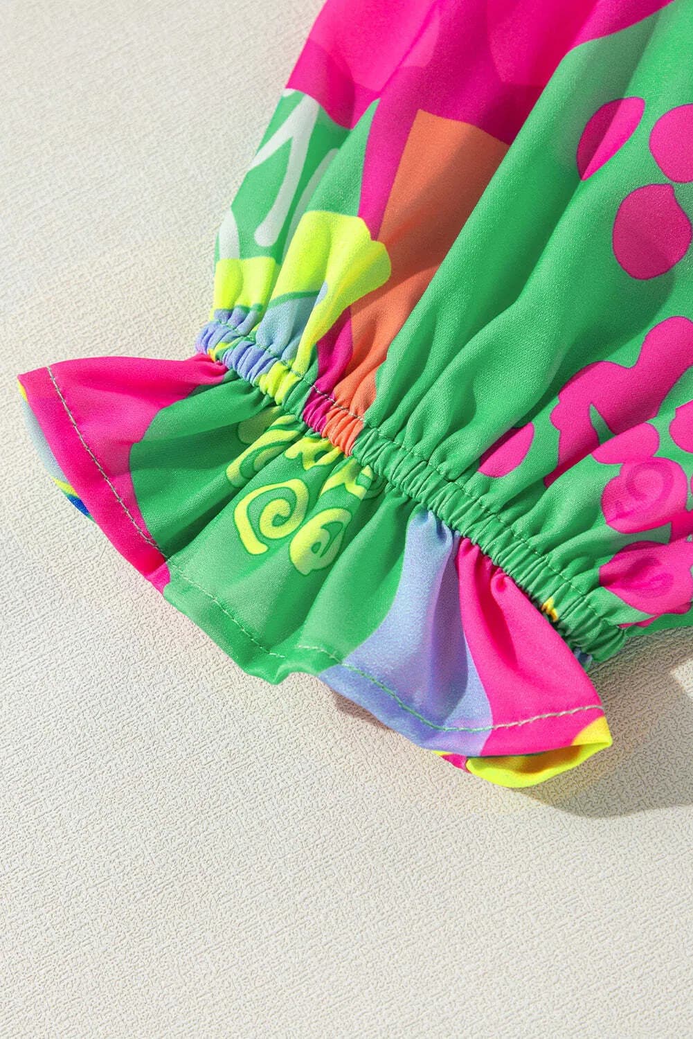 Green Abstract Print Ruffled Sleeve Buttoned V Neck Blouse 6