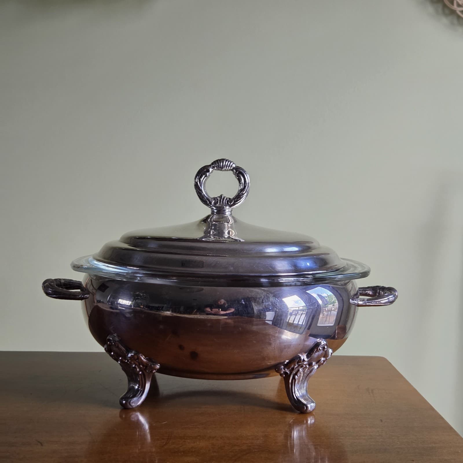 Vintage Sheffield Silver Company Silverplate Casserole Dish With Pyrex 2 Quart 4