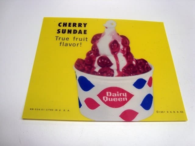Circa 1961 Dairy Queen, DQ Lighted Sign Insert, CHERRY SUNDAE, Yellow Version