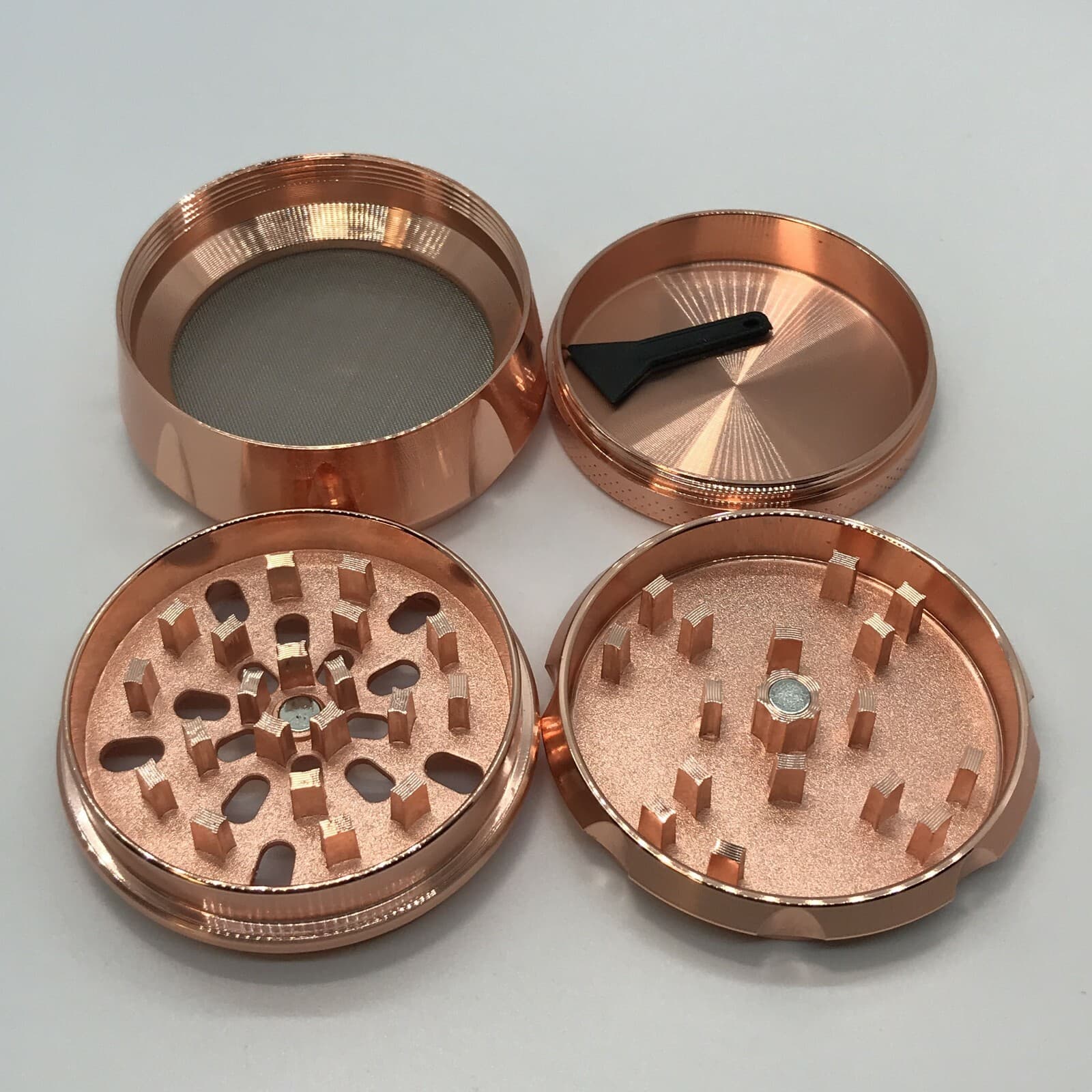 2.2 Inch 4 Piece Metal Large Dry Herb Spice Tobacco Grinder Crusher Rose Gold 3