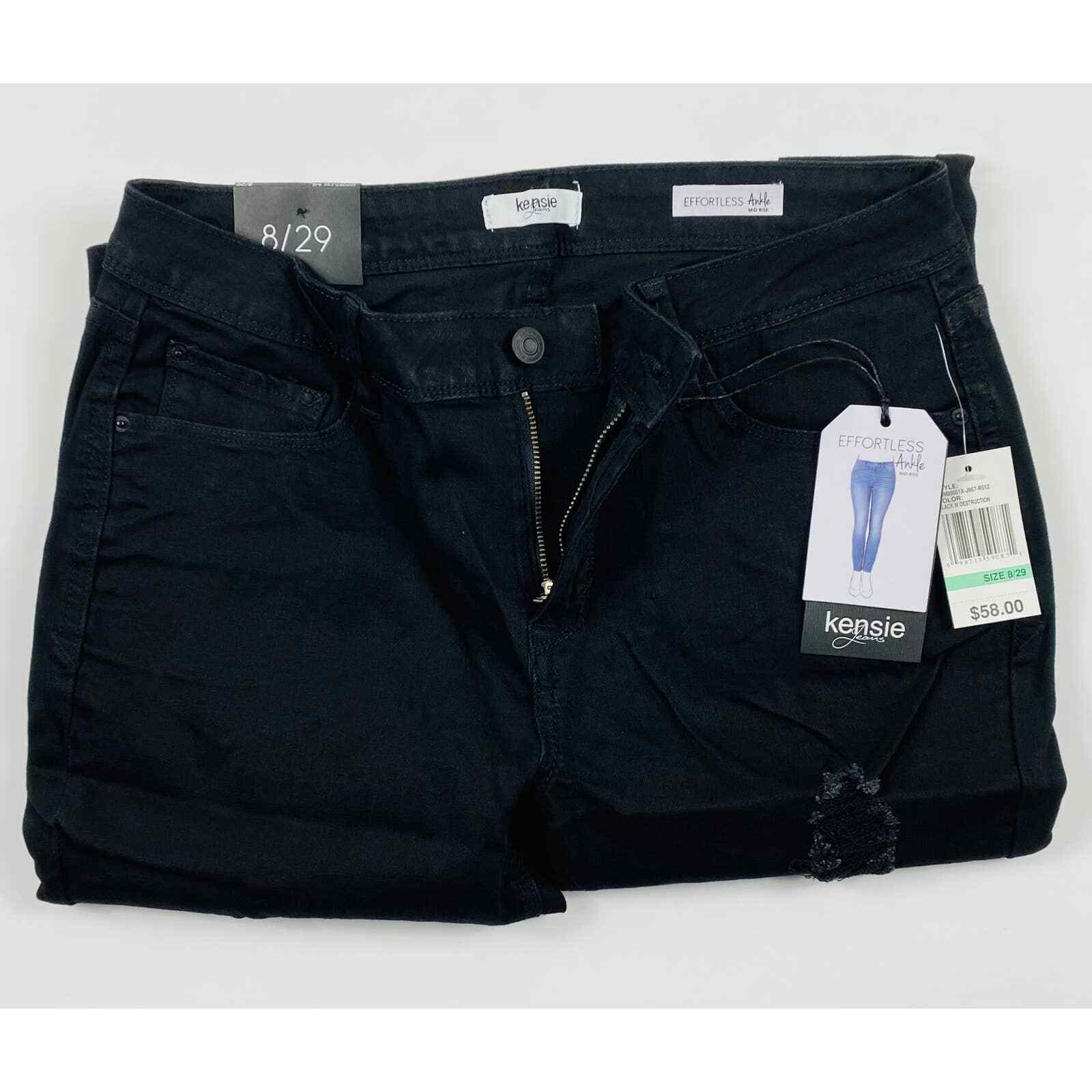 Kensie Womens Effortless Ankle Mid Rise Black Distressed Jeans Size 8/29 NWT  5