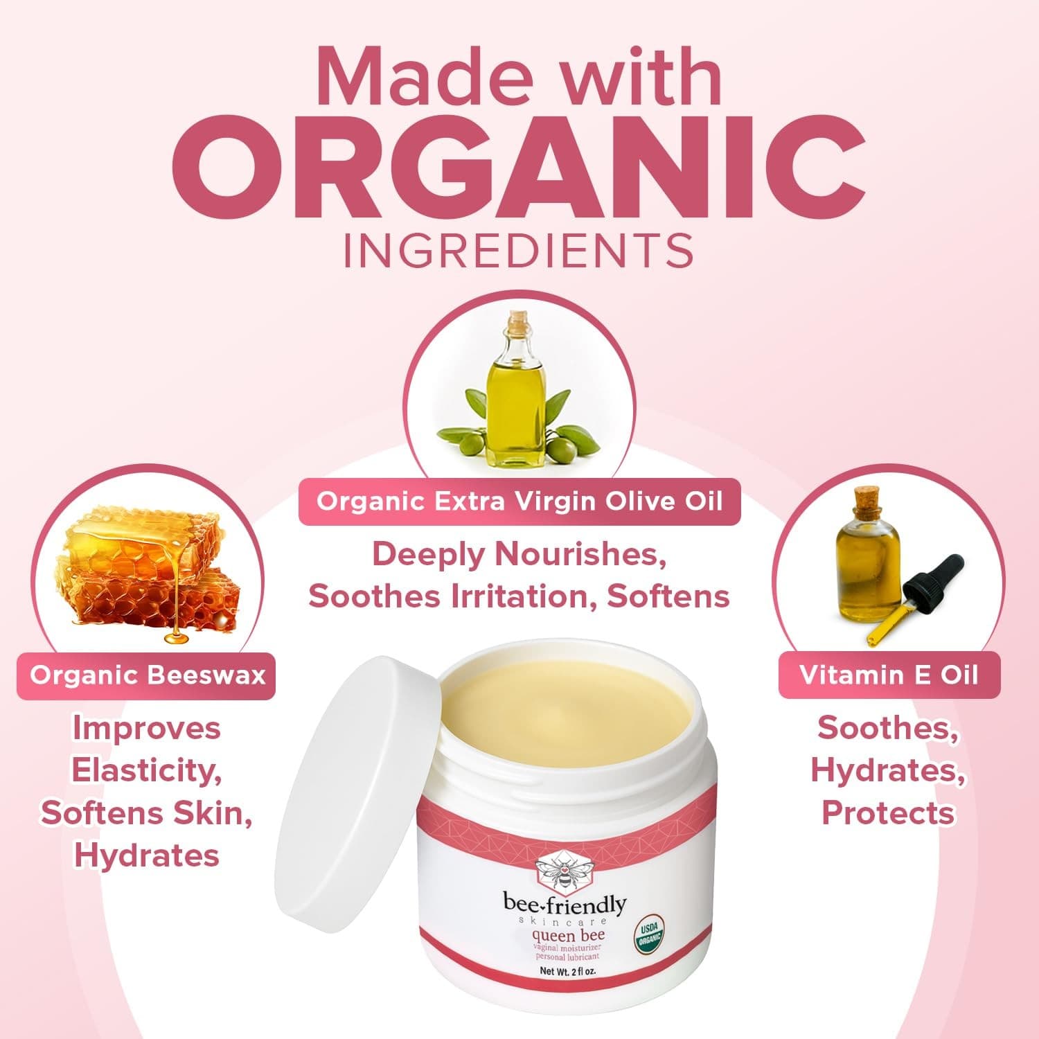 BeeFriendly Organic Vaginal Moisturizer 2oz USDA Certified Natural Cream 4