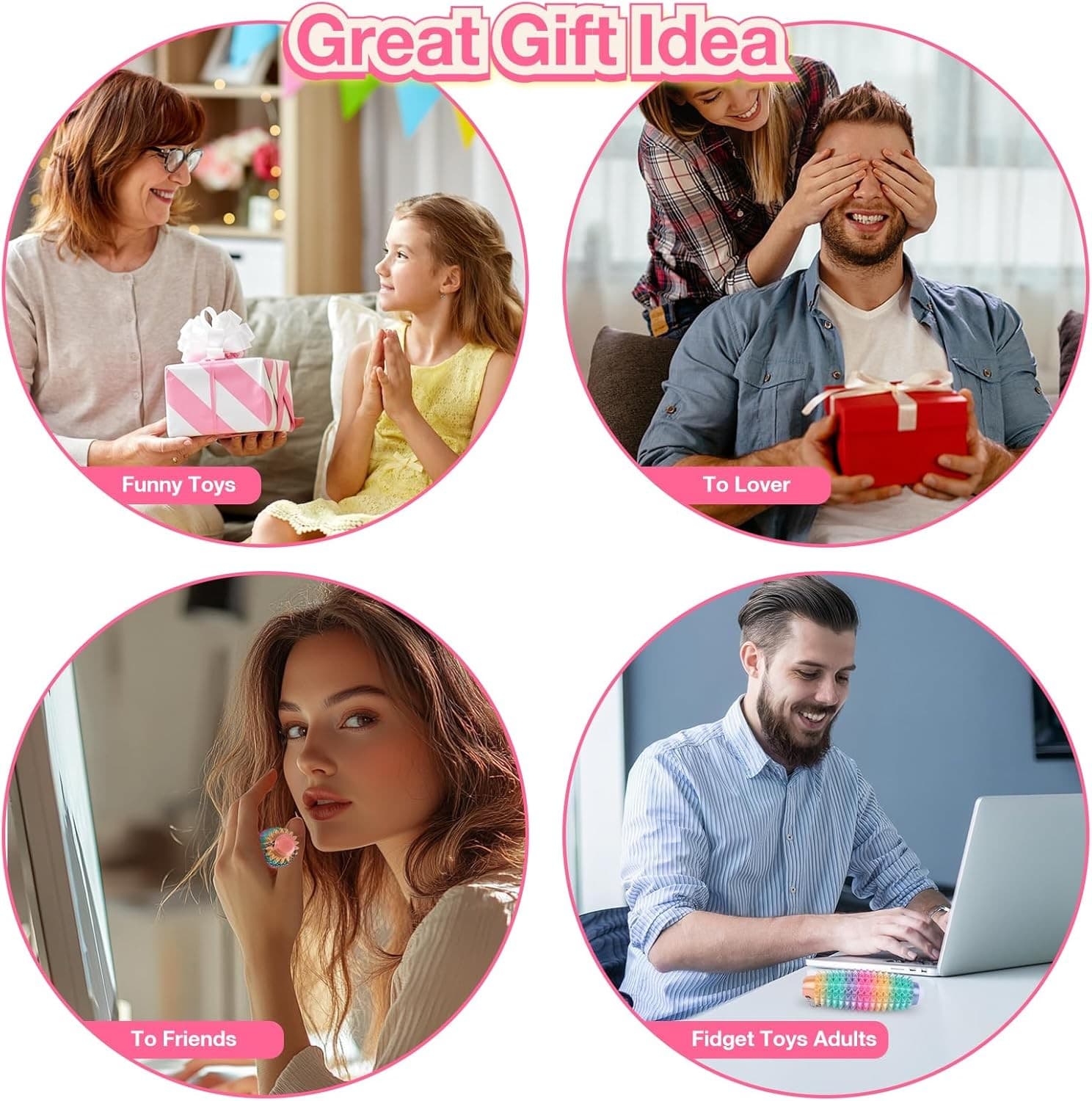 Little Ouchies Pain Stim Fidget Toys,Spiky Grippy Keychain, Rainbow  6