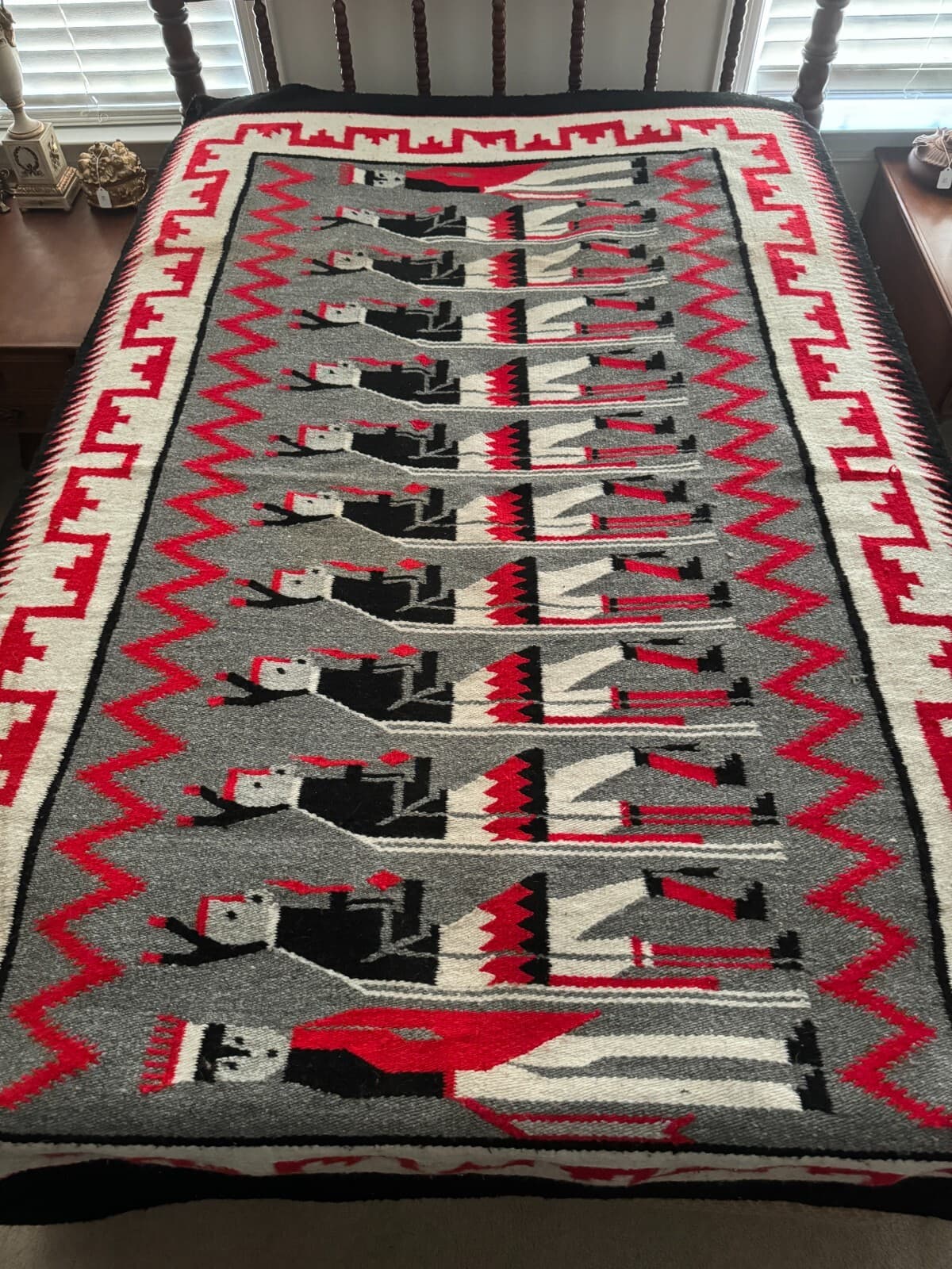 54x77" Vintage Hand-Woven Wool Navajo-Style Yei Rug Made in New Mexico c. 1970s 4