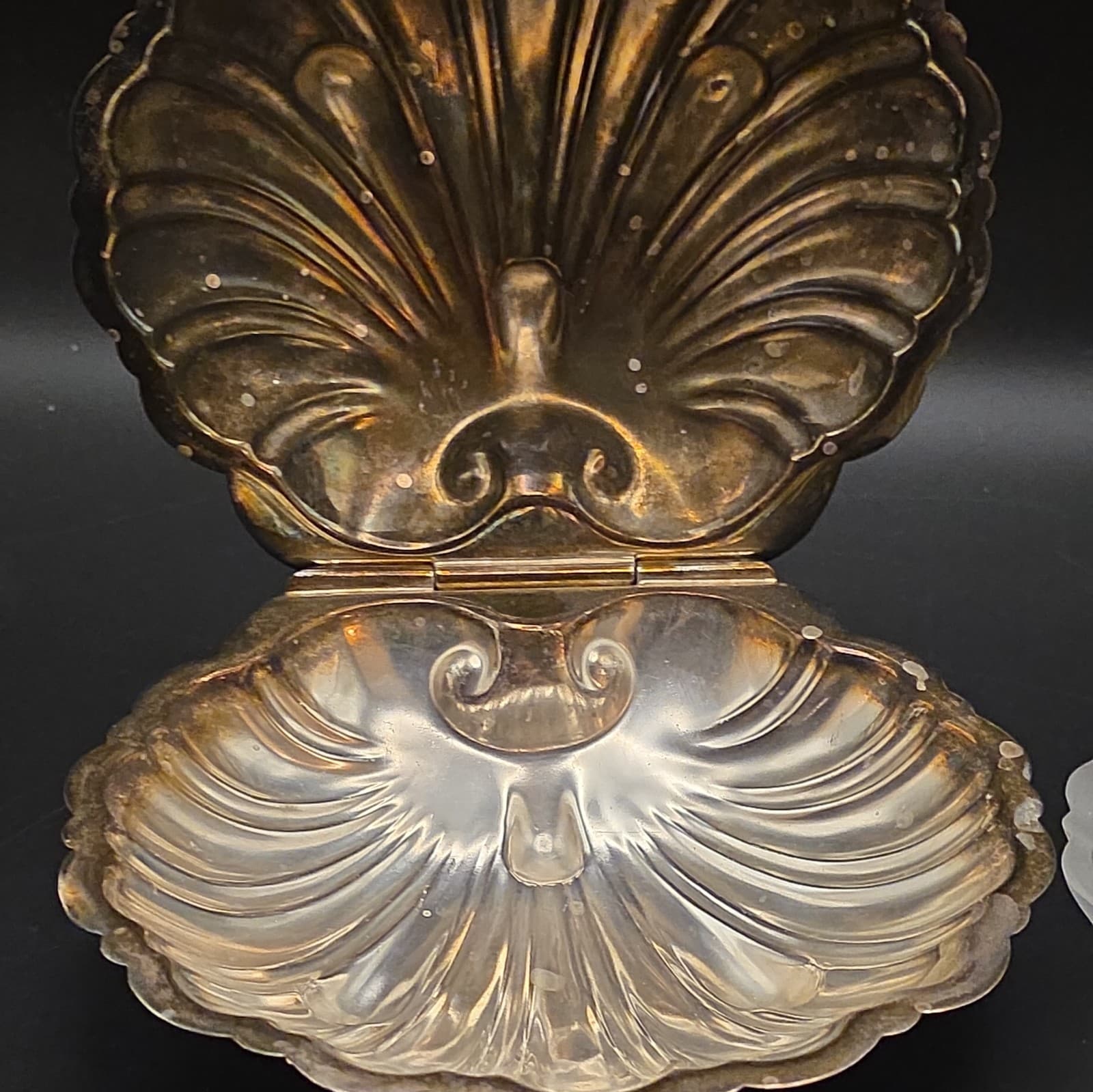  2ps Antique Barker Bros LTD England Silverplate  Clam Shell Butter Dish 3