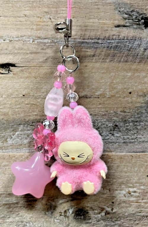 Labubu Pink Fuzzy Mini Keychain 4.5" 2