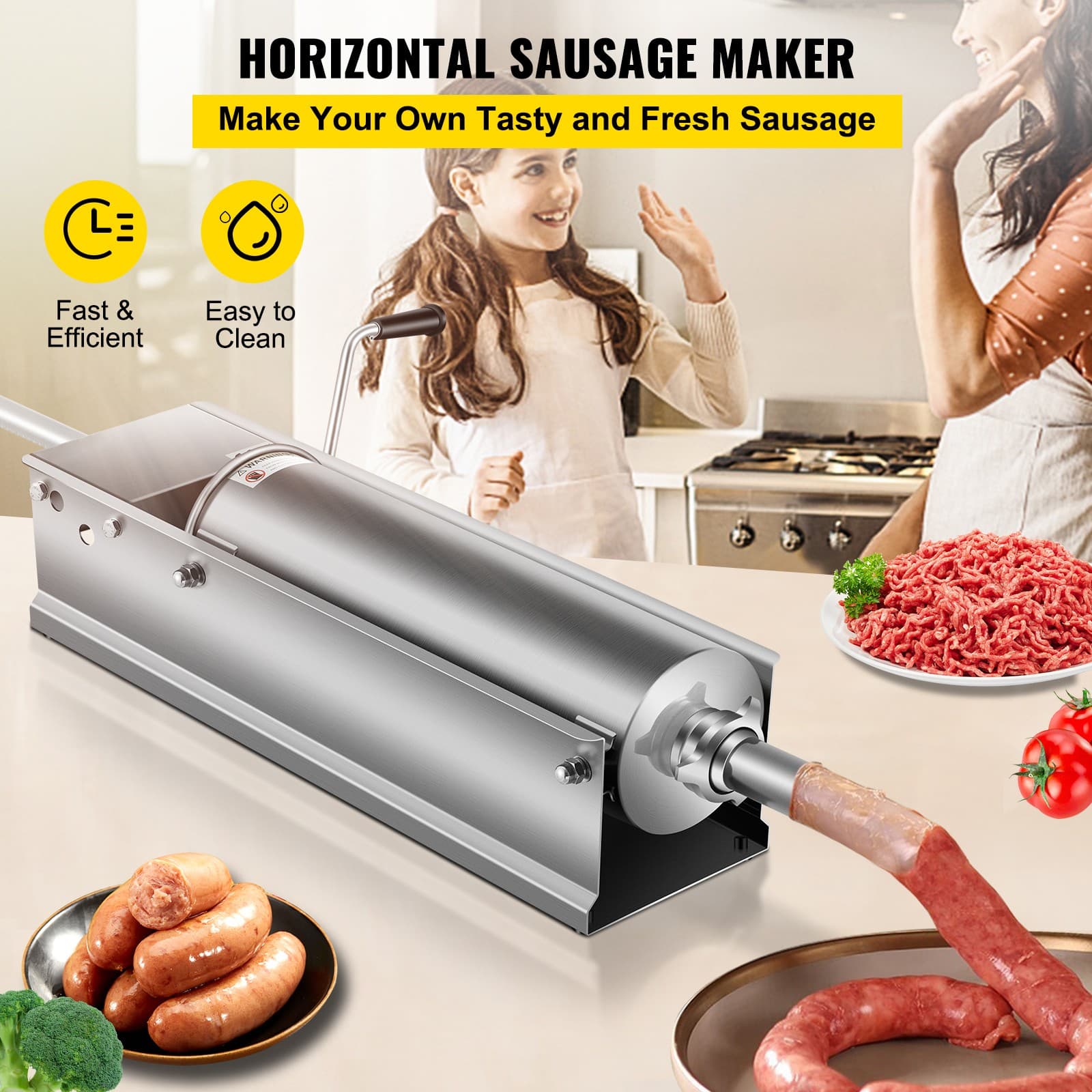 7L Sausage Stuffer Manual Stainless Steel Horizontal Sausage Filler 15LBS 2