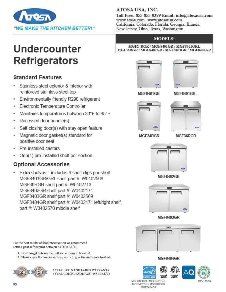 Atosa MGF8415GR, 2-DRAWER UNDER COUNTER REFRIGERATOR 3