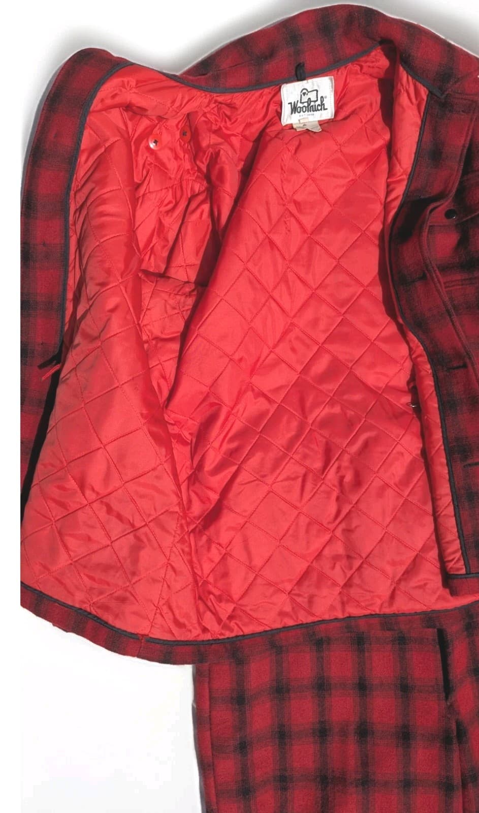 VTG Woolrich Wool Suit 2 Pc Set Red Black Plaid Hunting Coat Jacket44/Pants40 36 3