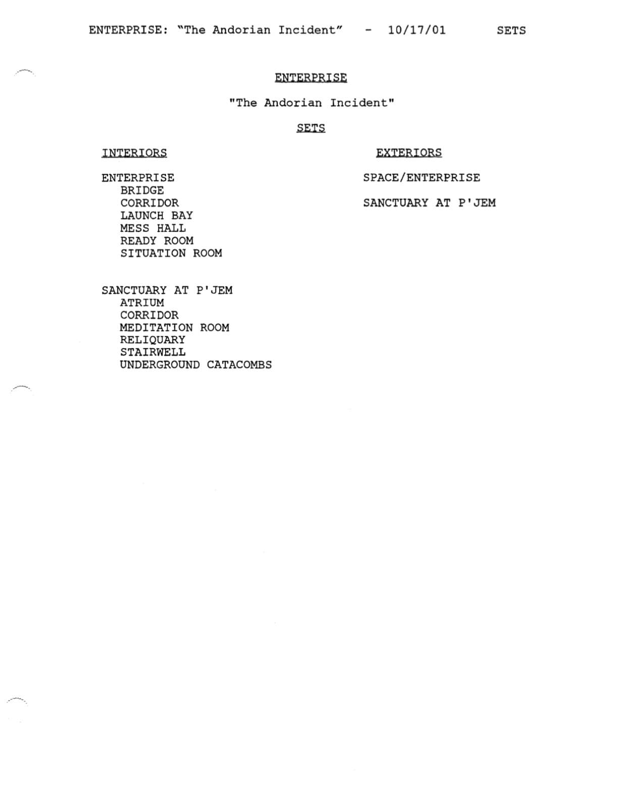 Star Trek ENTERPRISE "The Andorian Incident" Script (10/17/2001) Shran - REPRINT 4
