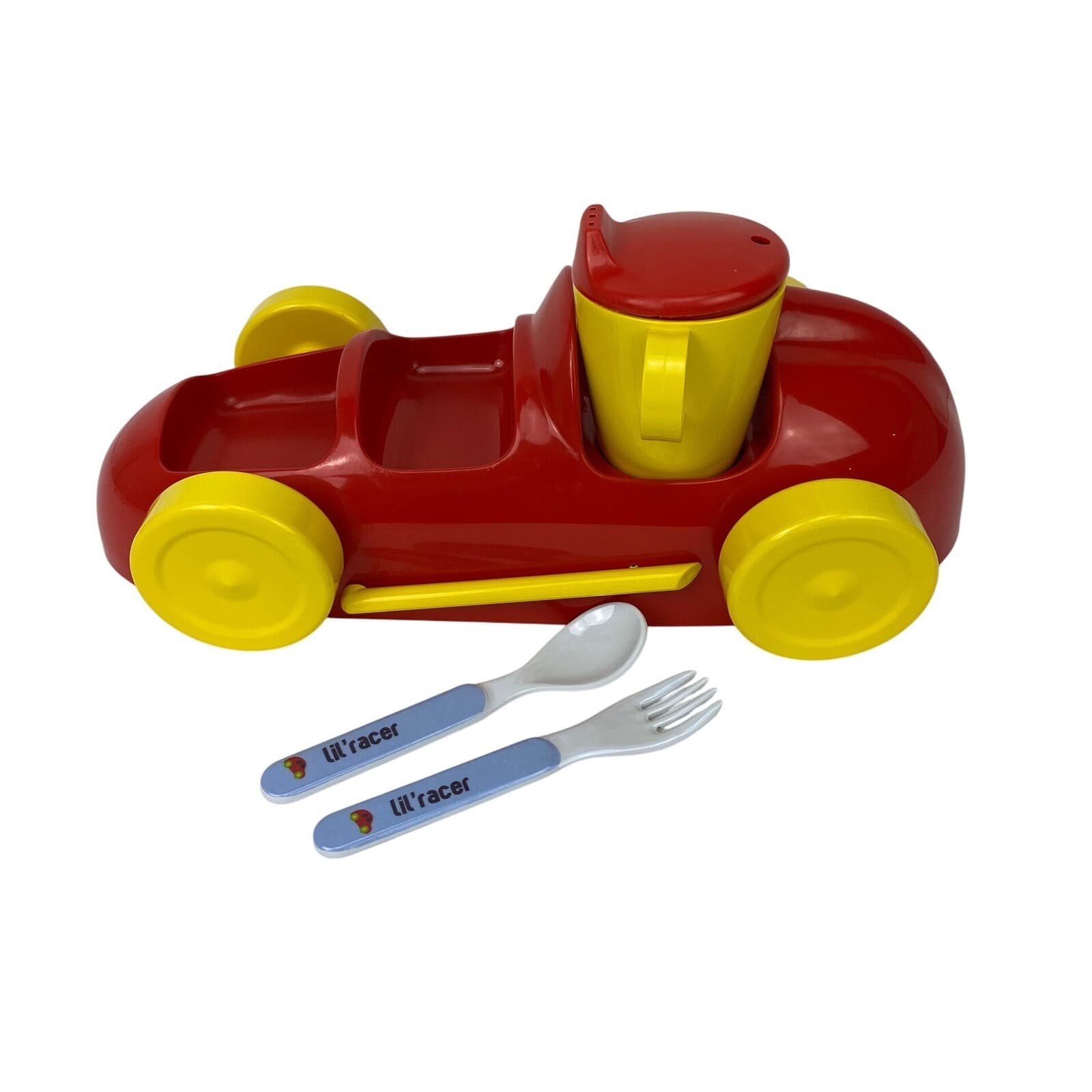 Rare Vtg Li'l Racer Red Car Feeding Set Starwares Kids Toddler Mealtime 1987