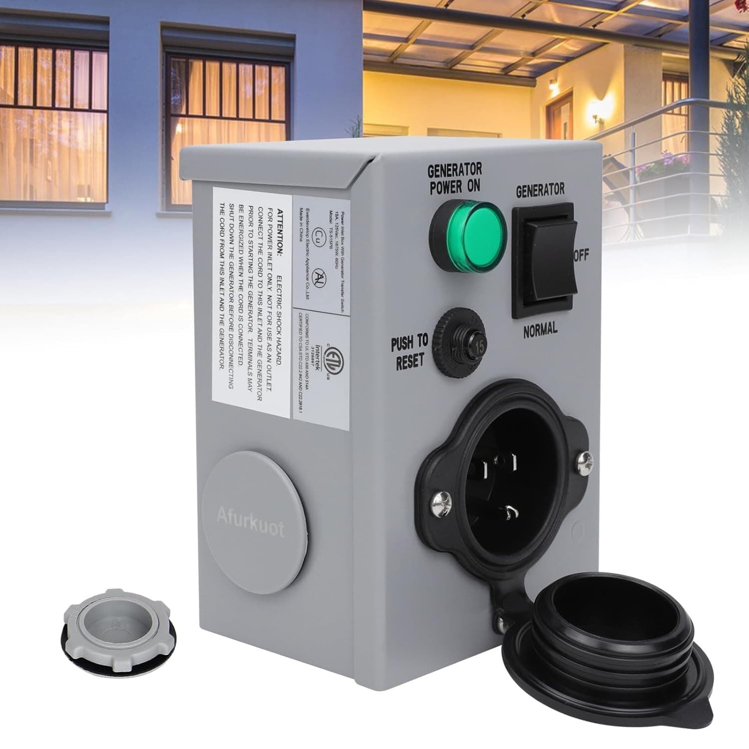 Generator Manual Transfer Switch 15Amp 125V Power Inlet Box Circuit Breaker ETL 4