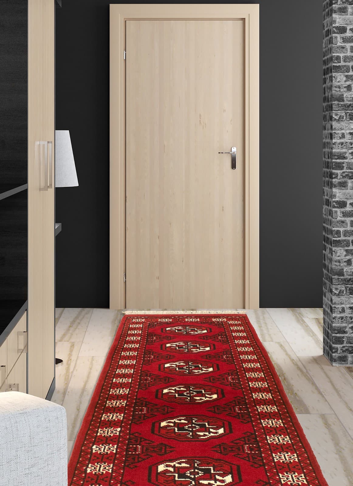 Traditional 2'0" x 6'5" Vintage Bordered Hand-Knotted Carpet Wool Area Rug 2