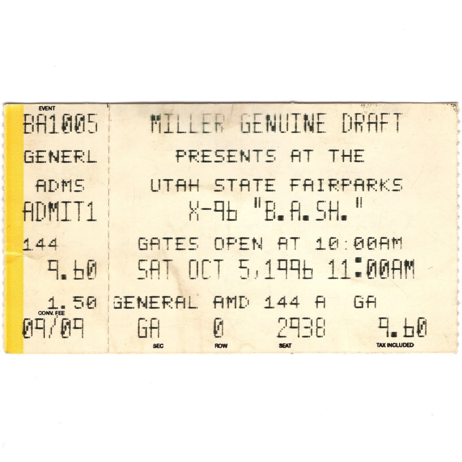 BECK LIMP BIZKIT COLIN HAY KORN Concert Ticket Stub SALT LAKE CITY 10/5/96 Rare