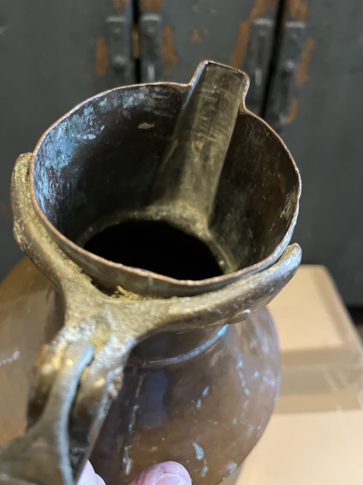 ANTIQUE Primitive 1800's Early Copper Large Water or Wine Pitcher 6